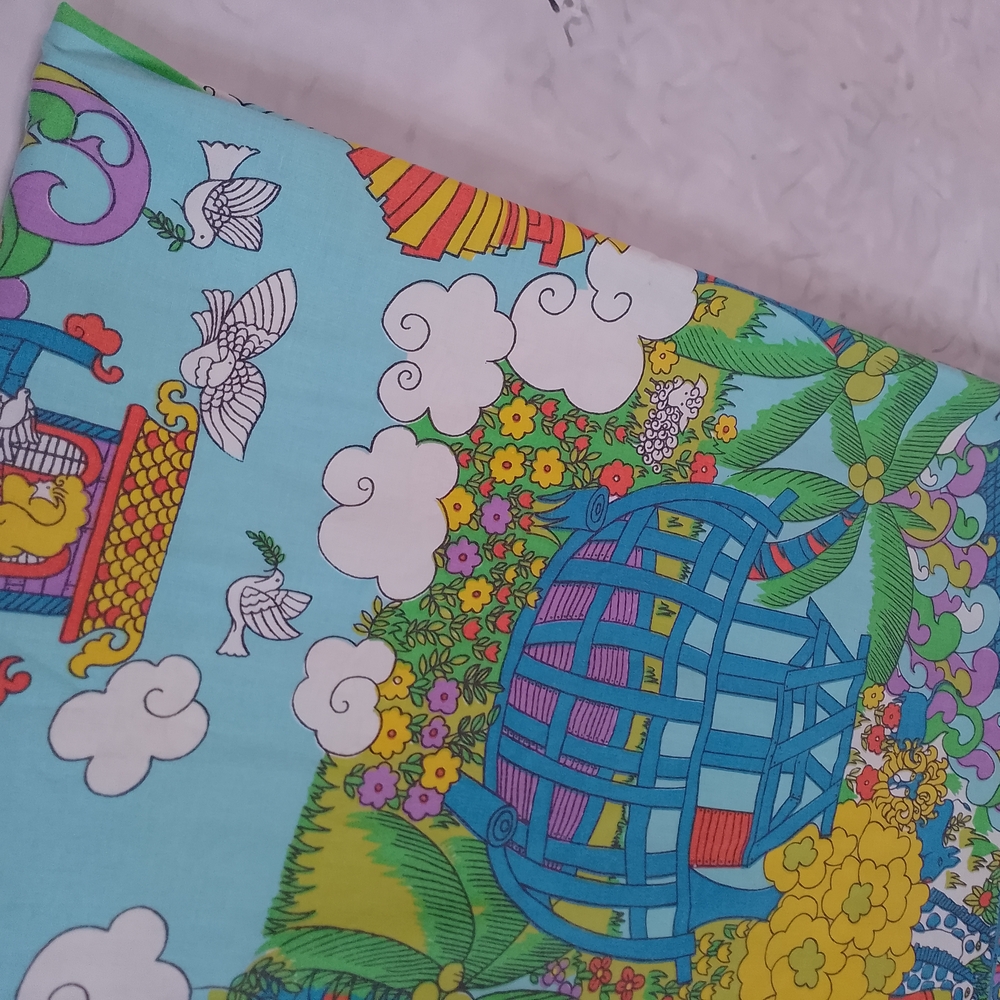 Vintage 1960-70  Noah's Ark Themed Sears FULL Flat Sheet - Picture 4 of 11